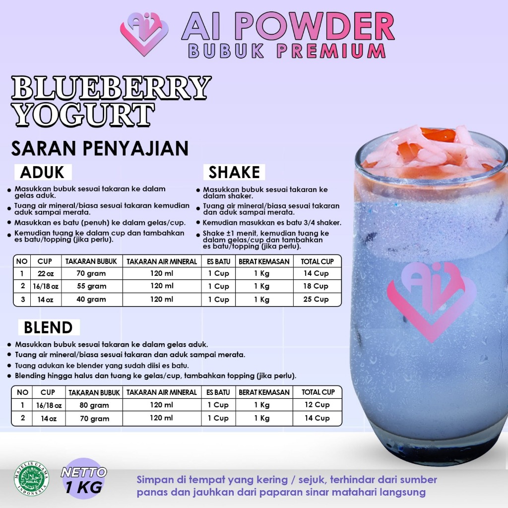 

Blueberry Yogurt Bubuk Minuman Premium Instan 1Kg