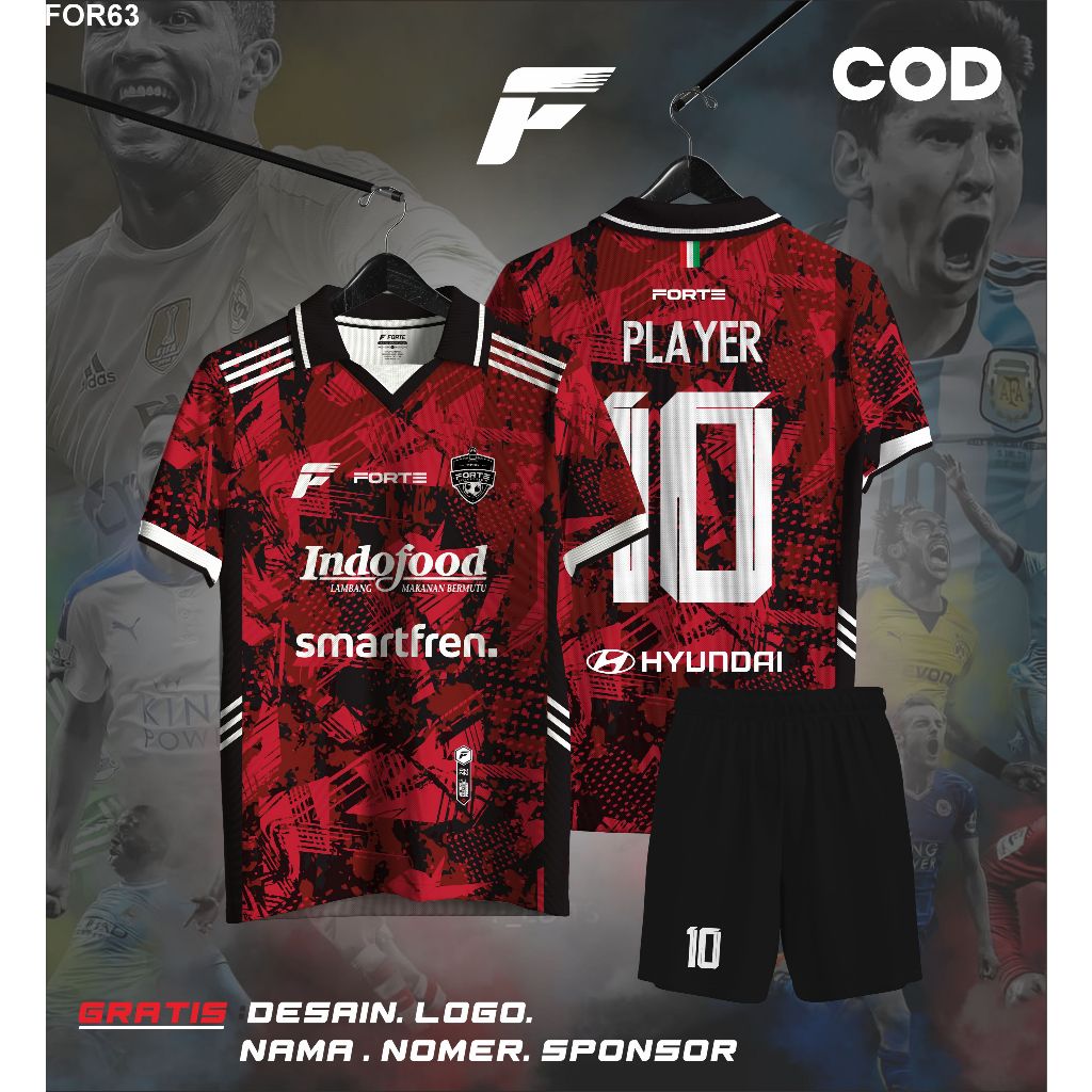 JERSEY FUTSAL CUSTOM KERAH NAMA DAN NOMOR PUNGGUNG MERAH HITAM FULLPRINTING KEREN