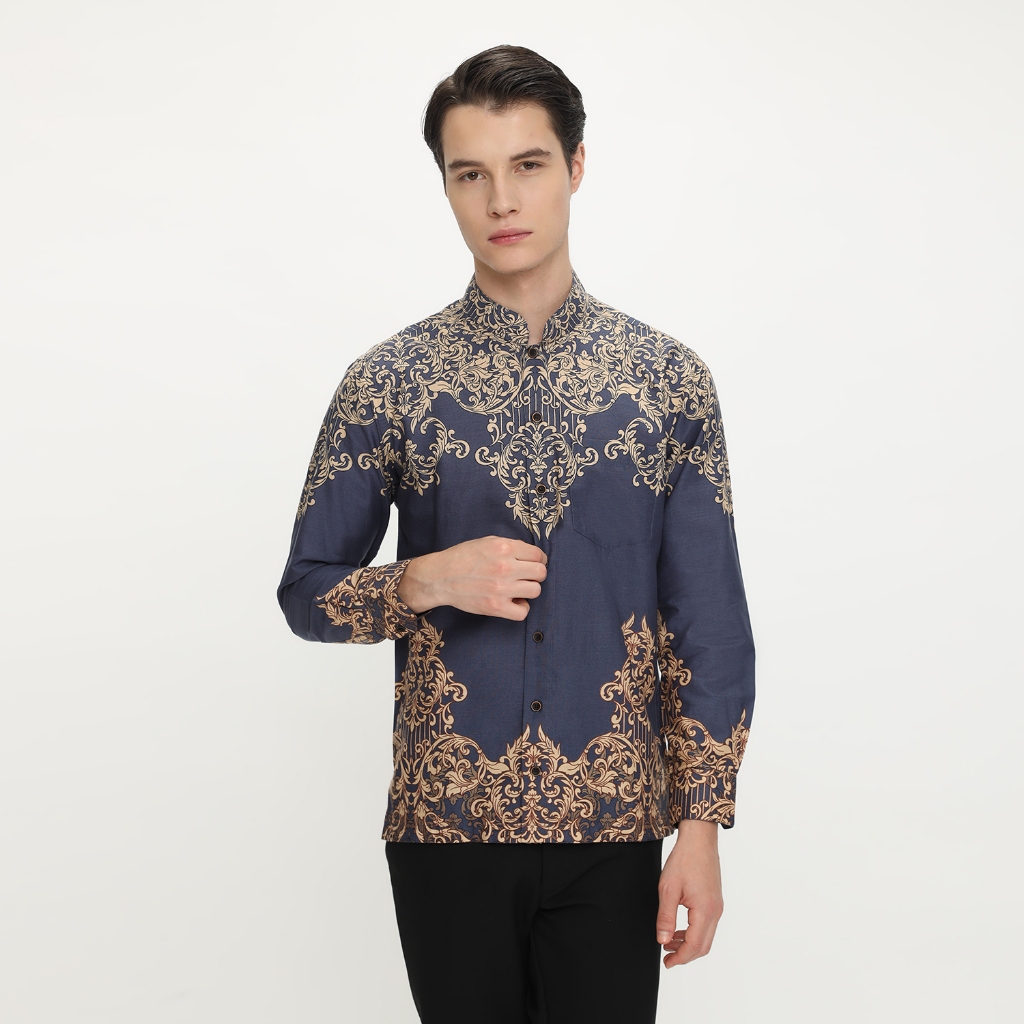 LUIGI RICCIO Kemeja Koko Batik Pria Katun Denim Grey Premium Sampai 3XL Fashion Muslim Modern Seri 2