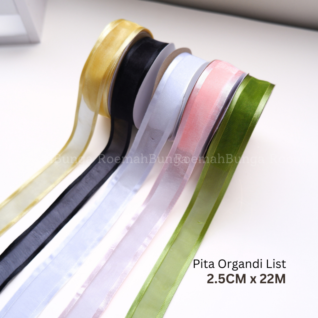 

[ ROLL 2.5 CM x 22 M] Pita Organza List Mesh - Buket Bunga Hadiah Ribbon RB024