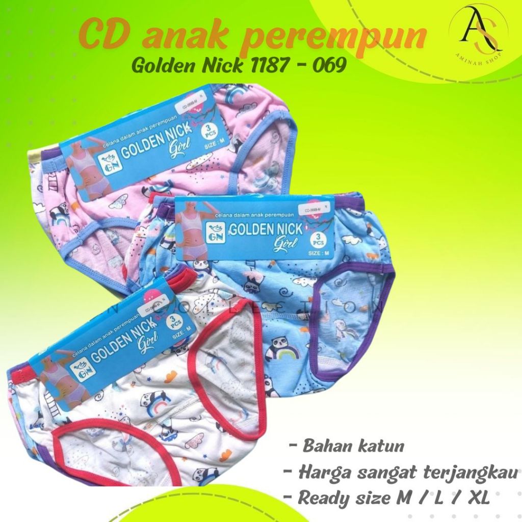OK 3 Pcs Celana Dalam Anak Perempuan Golden Nick CD Pakaian Dalam Wanita CD anak perempuan Golden