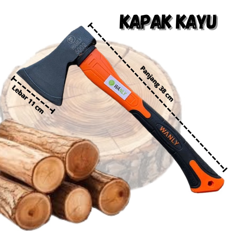 Kampak Wanly Pemotong Kayu gagang Fiber -Kampak Pemotong Kayu Bambu super Tajam siap pakai