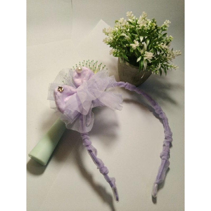 Bando Renda Kerut Pita Handmade UNGU MUDA