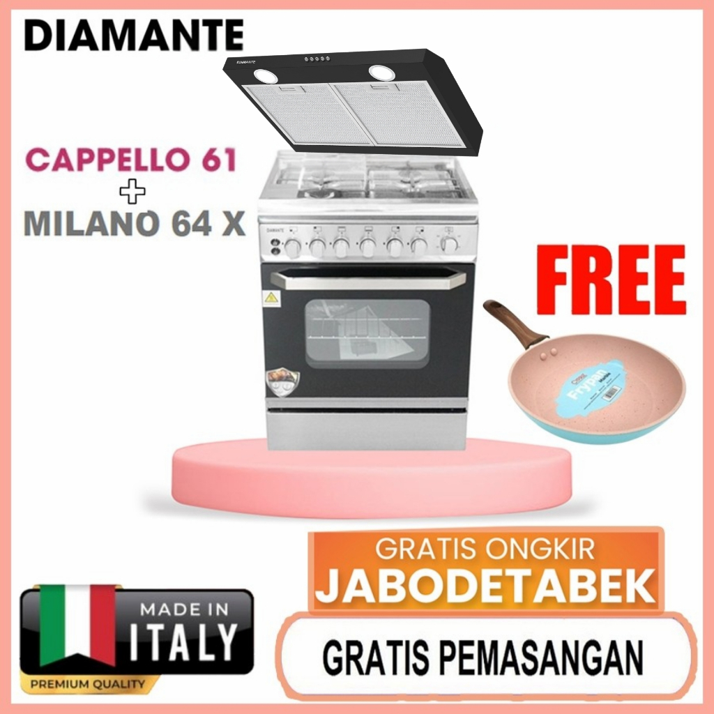 DIAMANTE MILANO 64X Kompor FREESTANDING COOKER+HOOD