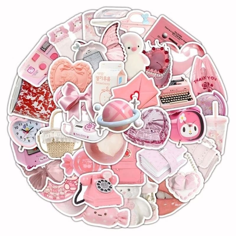 

63pcs Sticker Girly Pink Heart Waterproof Stiker HP Aesthetic Laptop Koper Anti Air