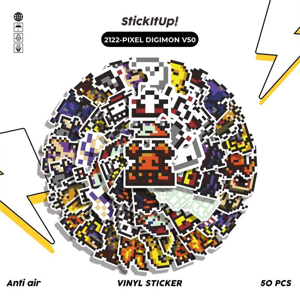 

COD✨ 50 Pcs Stiker Pack PIXEL DIGIMON V50 Lucu Aesthetic Vynil Waterproof untuk Freebies Sticker Buku Journal Casing HP Laptop