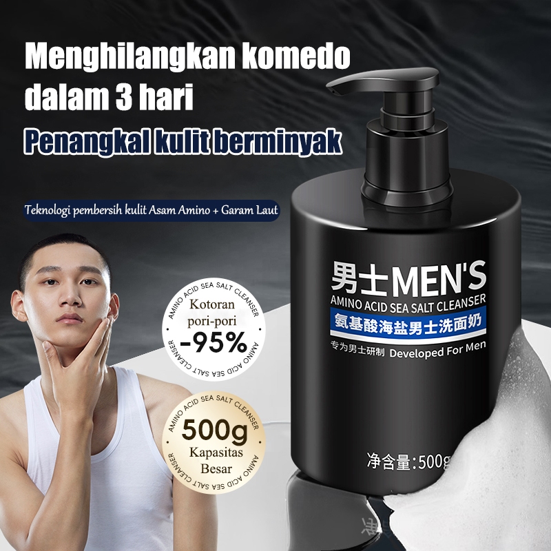 Pembersih Wajah Pria dengan Asam Amino Mengatasi Kulit Kusam Mengontrol Minyak Menghilangkan Tungau