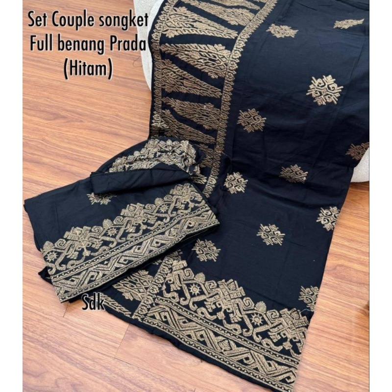 Set Couple Katun Bordir Songket Bali // kamen + saput + udeng 1/2 jadi