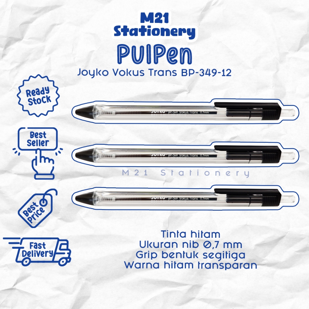 

(12 PCS) PULPEN JOYKO VOKUS TRANS BP-349-12 / PULPEN MURAH TINTA HITAM GROSIR 1 PACK BOLPEN PENA MINIMALIS 0,7 MM ALAT TULIS SEKOLAH KANTOR M21 STATIONERY JOGJA