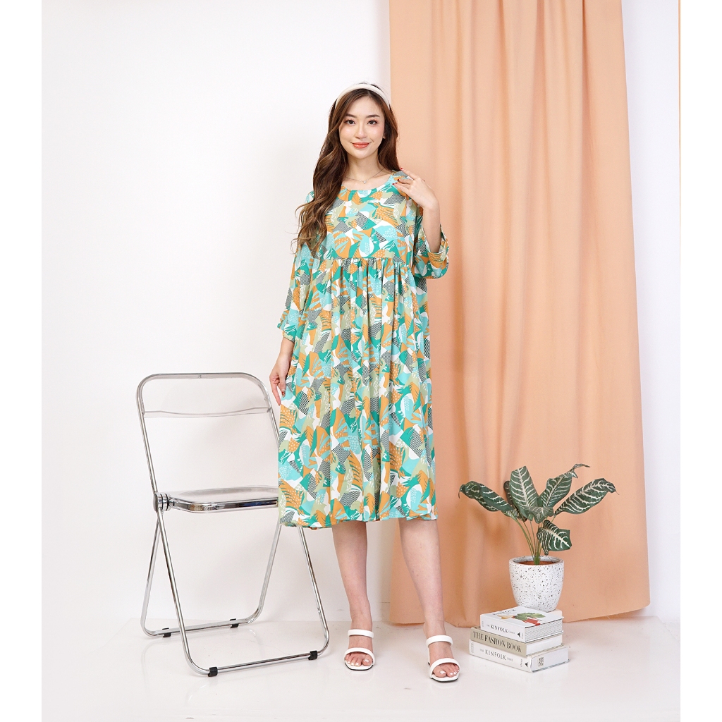 KITAKOE CAROLINE MIDI DRESS CASUAL PREMIUM KATUN  LENGAN PENDEK