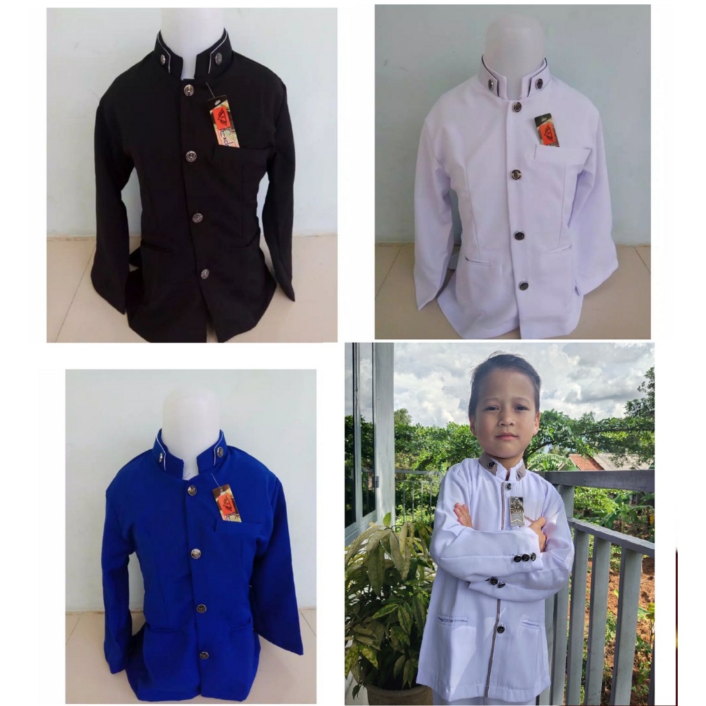 Jasko Atasan Anak Pakaian Muslim Anak Pria Baju Anak Jas Koko Anak Remaja SMP Tahun Hitam Putih Biru