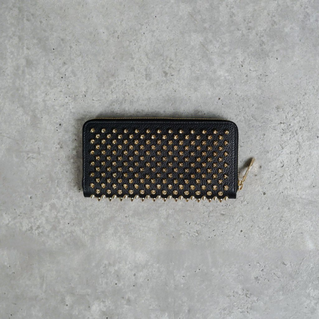 Dompet LOUBOUTIN PANETTONE SPIKE GOLD BLACK ZIP LONG WALLET 100% ORIGINAL