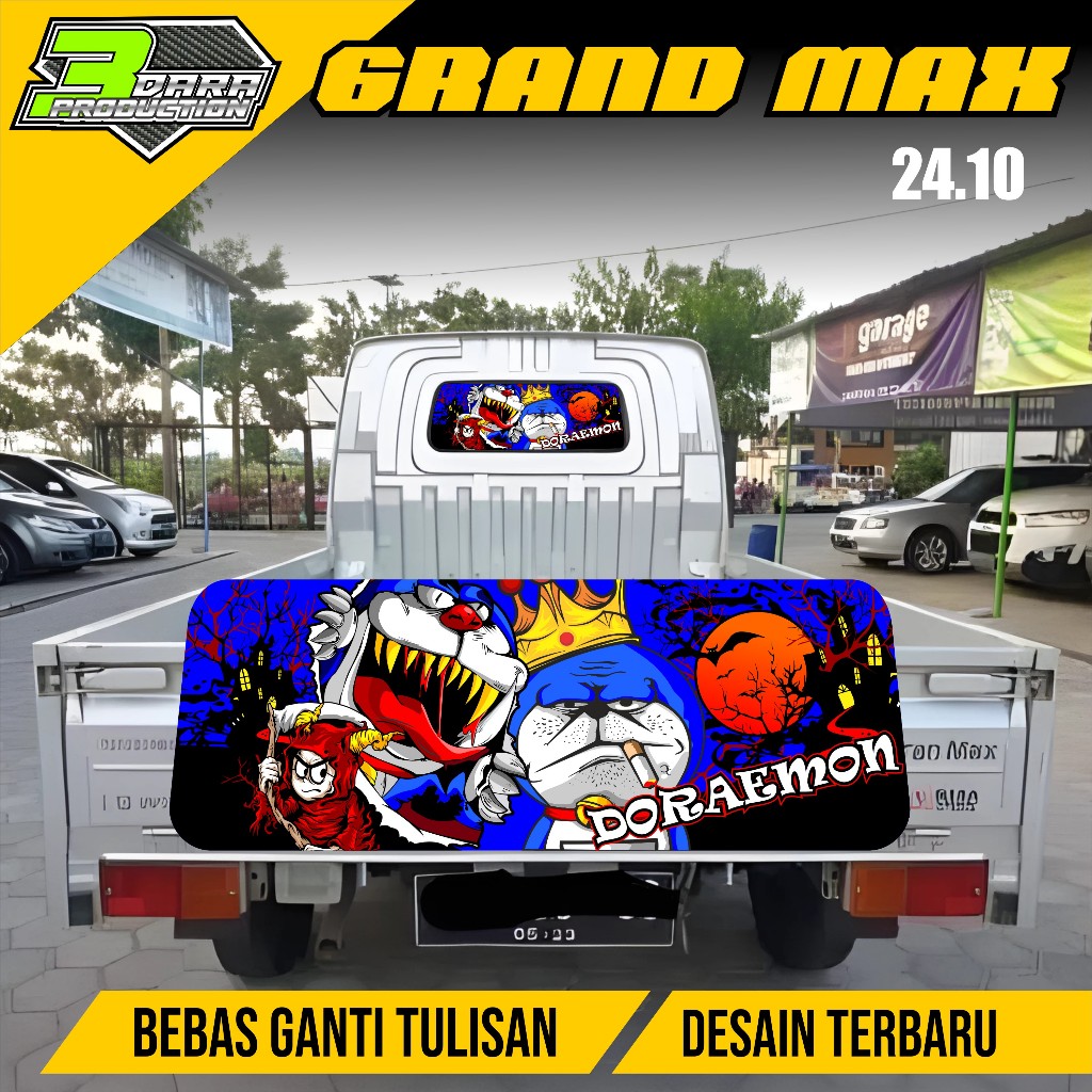 STIKER ONE WAY KACA BELAKANG MOBIL GRAND MAX DESAIN DORAEMON TERBARU 24.10