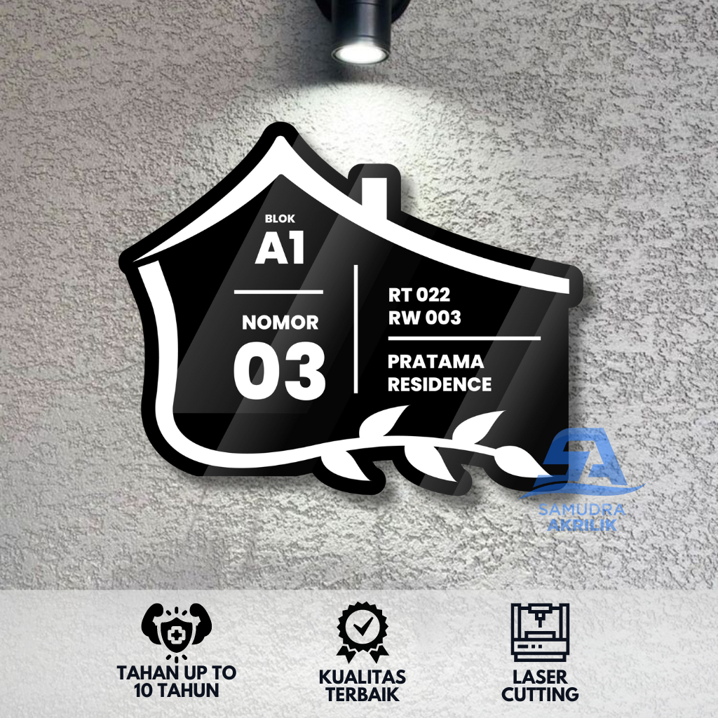 Nomor Rumah Aesthetic Akrilik Bebas Custom Tempel | Papan Nomor Nomer Alamat Rumah Akrilik D3
