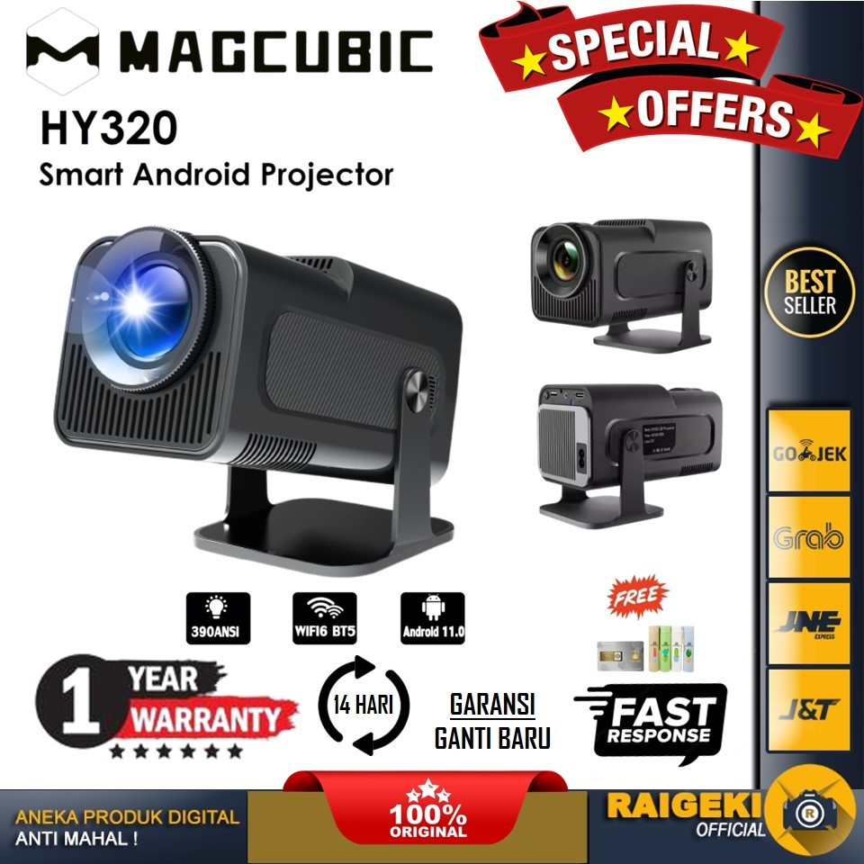 MAGCUBIC HY320 Proyektor Mini Portable Android 11 WiFi Bluetooth 1080P - HY320 - Black - Bonus