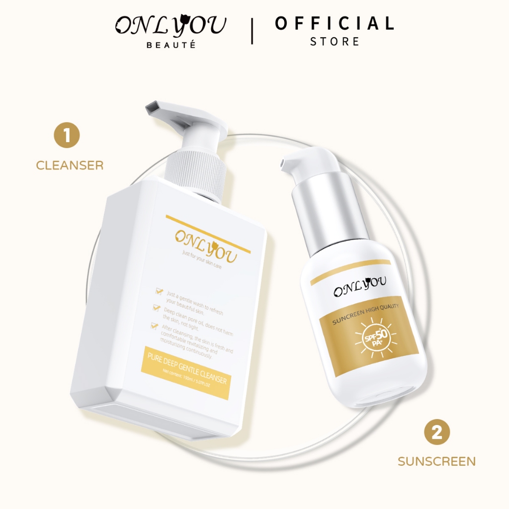 ONLYOU Paket Sunscreen SPF50+ PA+ kosmetik wajah UV sunblock make up sepaket &Onlyou Facial wash For