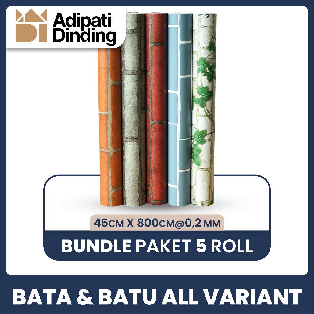 PAKET 5 ROLL  Wallpaper Dinding Stiker Motif Bata dan Batu All Variant Ukuran 45 Cm x 7,5-8,5 Meter