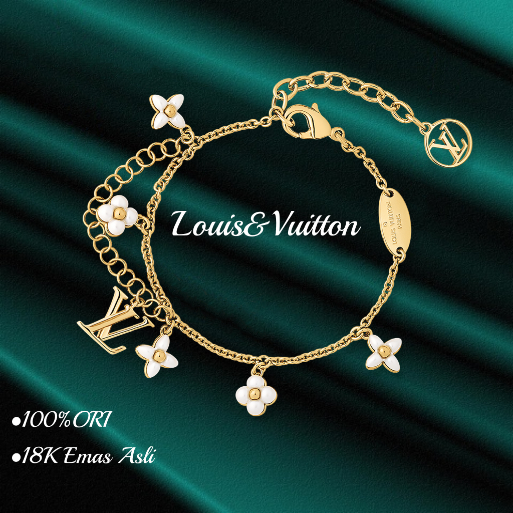 18K emas asli/100%ORI Louis&Vuitton LV Floragram Bracelet Gelang Wanita/bunga gelang lv/YellowGold/L