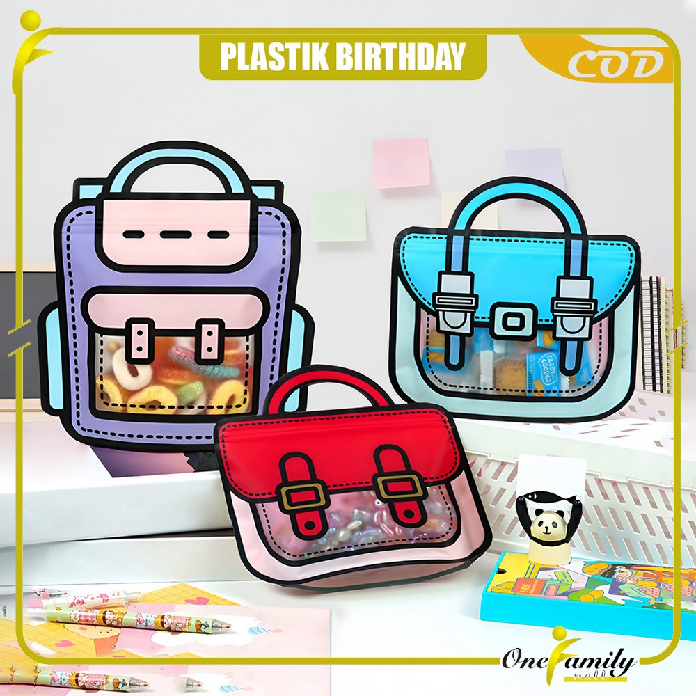 

ONE-C1094 Plastik Bingkisan Ziplock Motif Tas Ransel / Goodie Bag Birthday 3D Zip Lock / Plastik Kemasan Snack Candy Souvenir Ultah Anak