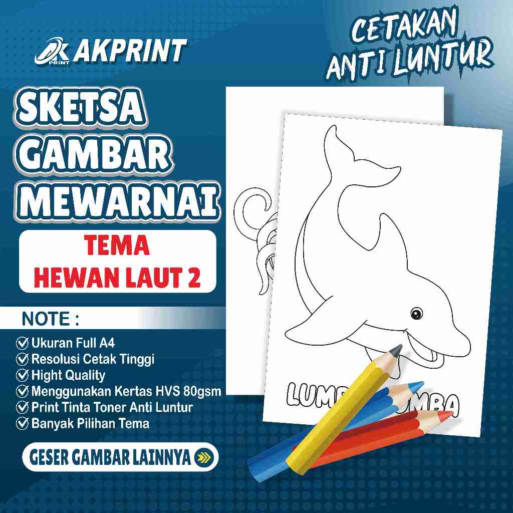 KERTAS SKETSA GAMBAR MEWARNAI TEMA HEWAN LAUT 2