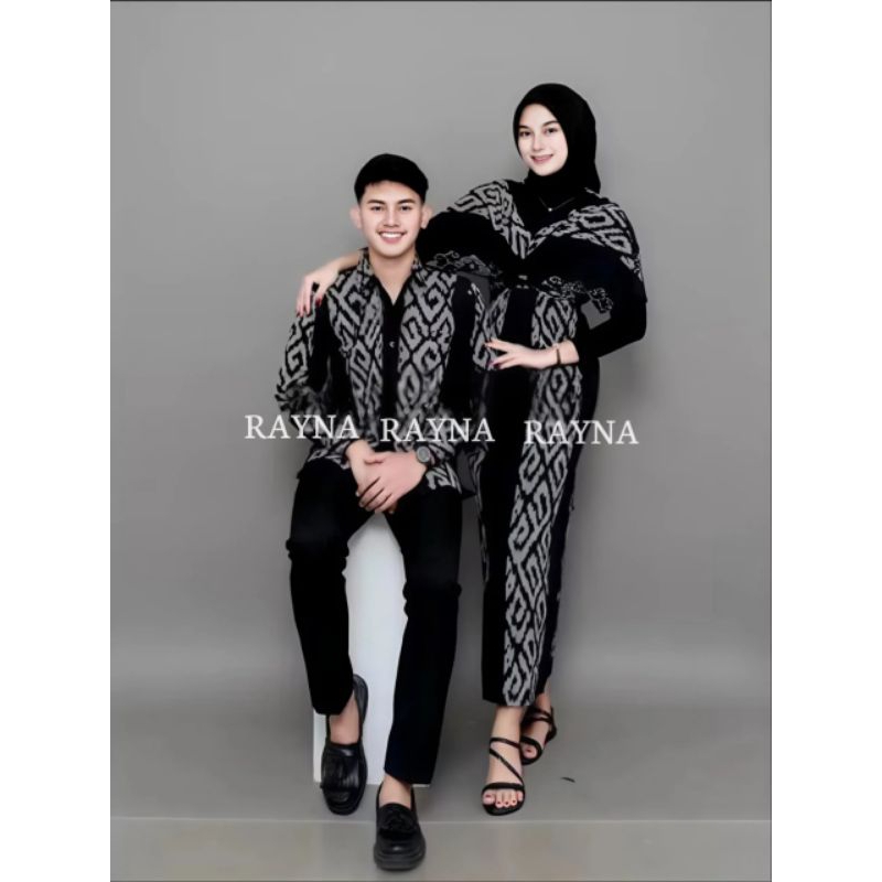 SET PAKAIAN COUPLE BAJU MUSLIM GAMIS GAUN DRES TENUN KEMEJA TENUN COUPLE PASANGAN HITAM