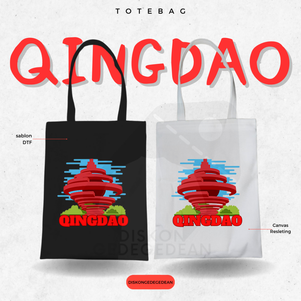 Diskongedegedean Totebag Qingdao Souvenir Tas Oleh Oleh China Kanvas Resleting