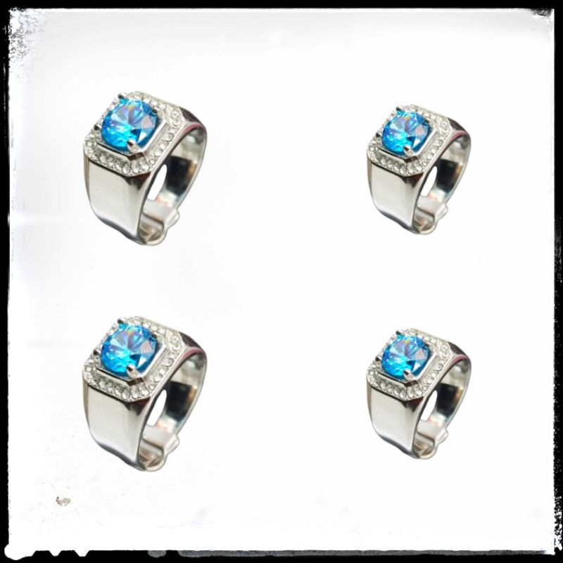 Cincin Titanium Pria Batu Biru Crystal Tesla
