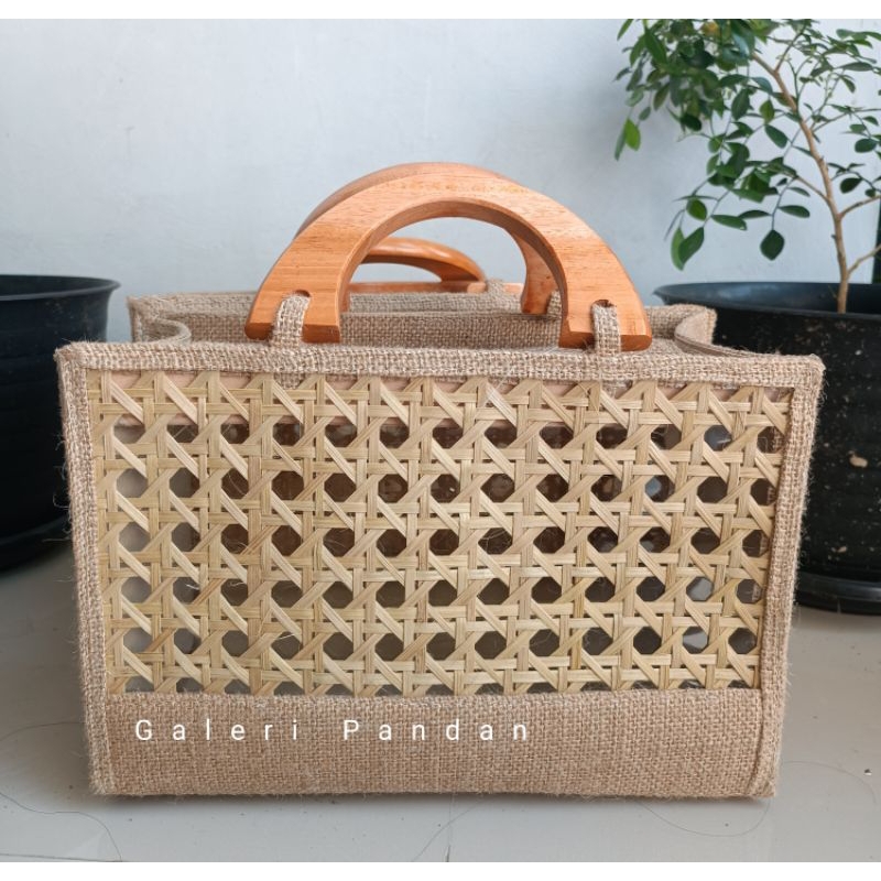 Tas Goni Kombinasi Mika Bambu / Tas Cantik Goodiebag Goni / Tas Karung Goni Premium
