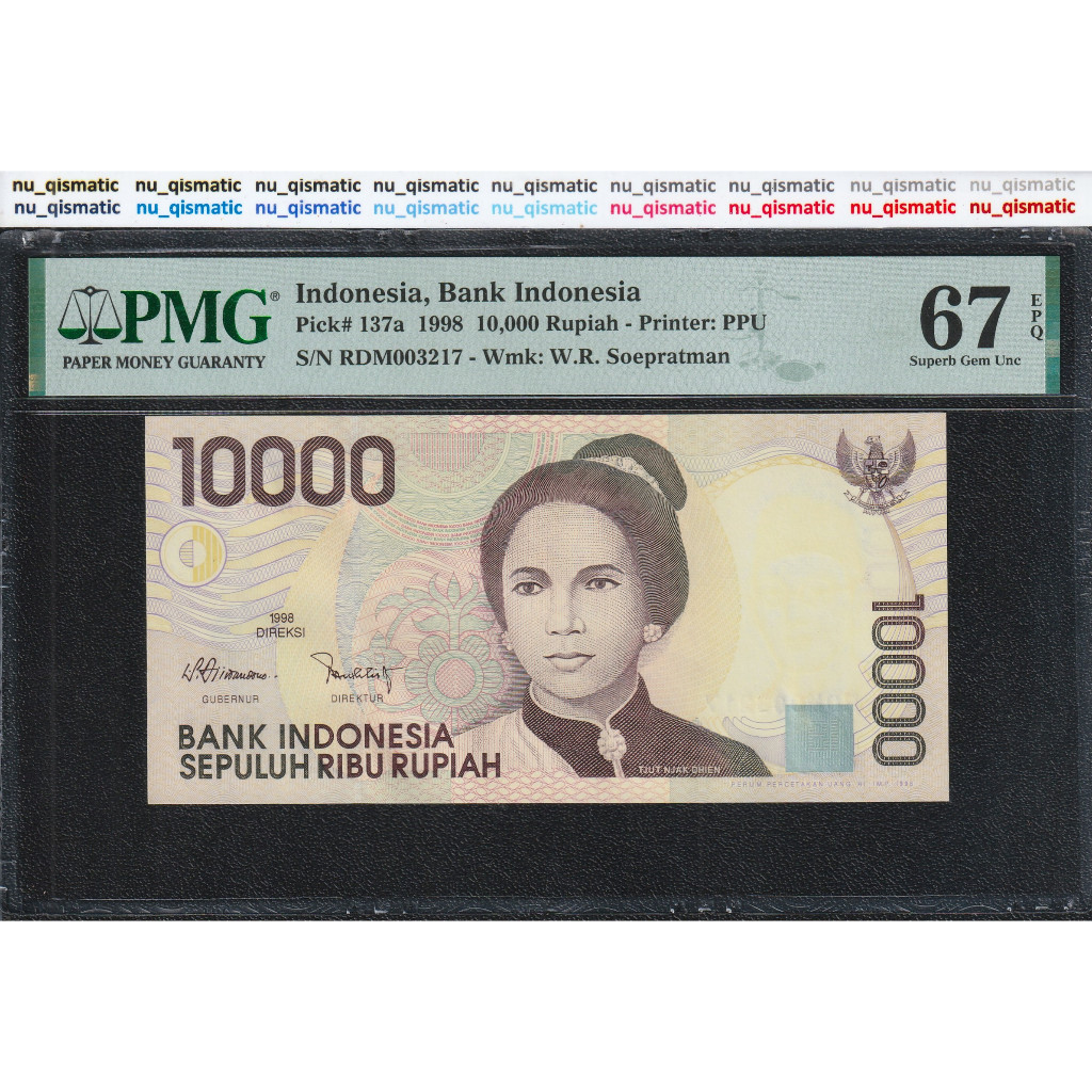 Uang 10000 Rupiah Indonesia, 1998, 2nd TOP POP PMG 67 EPQ Superb Gem UNC P# 137a