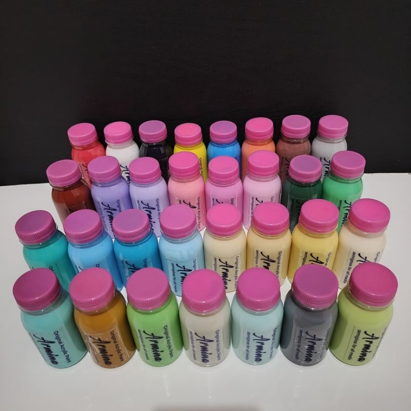 

BASIC PAINT CAT AKRILIK SEMI GLOSS 80GR cet lukis premium satuan murah untuk lukis kanvas dasar mural tembok kayu clay plastikgypsum pot sepatu mewarnai styrofoam dll waterbase - armina art