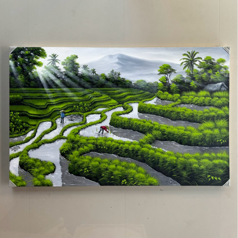 Lukisan pemandangan, Ukuran 135 x 85 cm, Lukisan Realis, Lukisan Kanvas Hiasan Dinding, Lukisan Bali