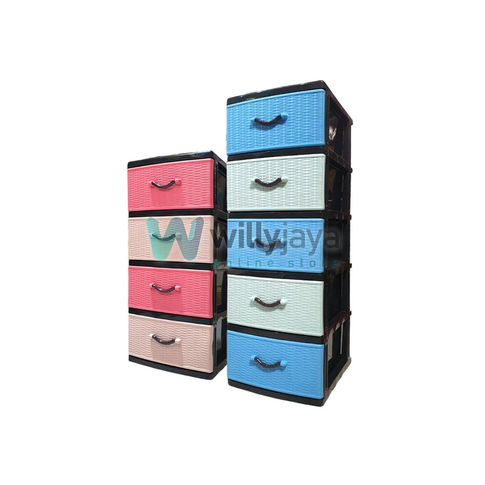 Lemari Laci Pakaian Multifungsi Millenium Rattan Susun 4 & 5 - Twin Pan