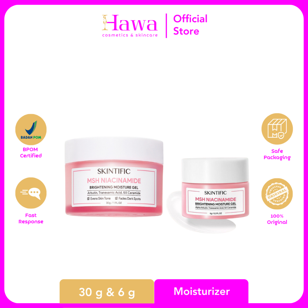 SKINTIFIC MSH Niacinamide Brightening Moisturizer Glowing Moisture Gel 30g Cream Pagi Cream Malam