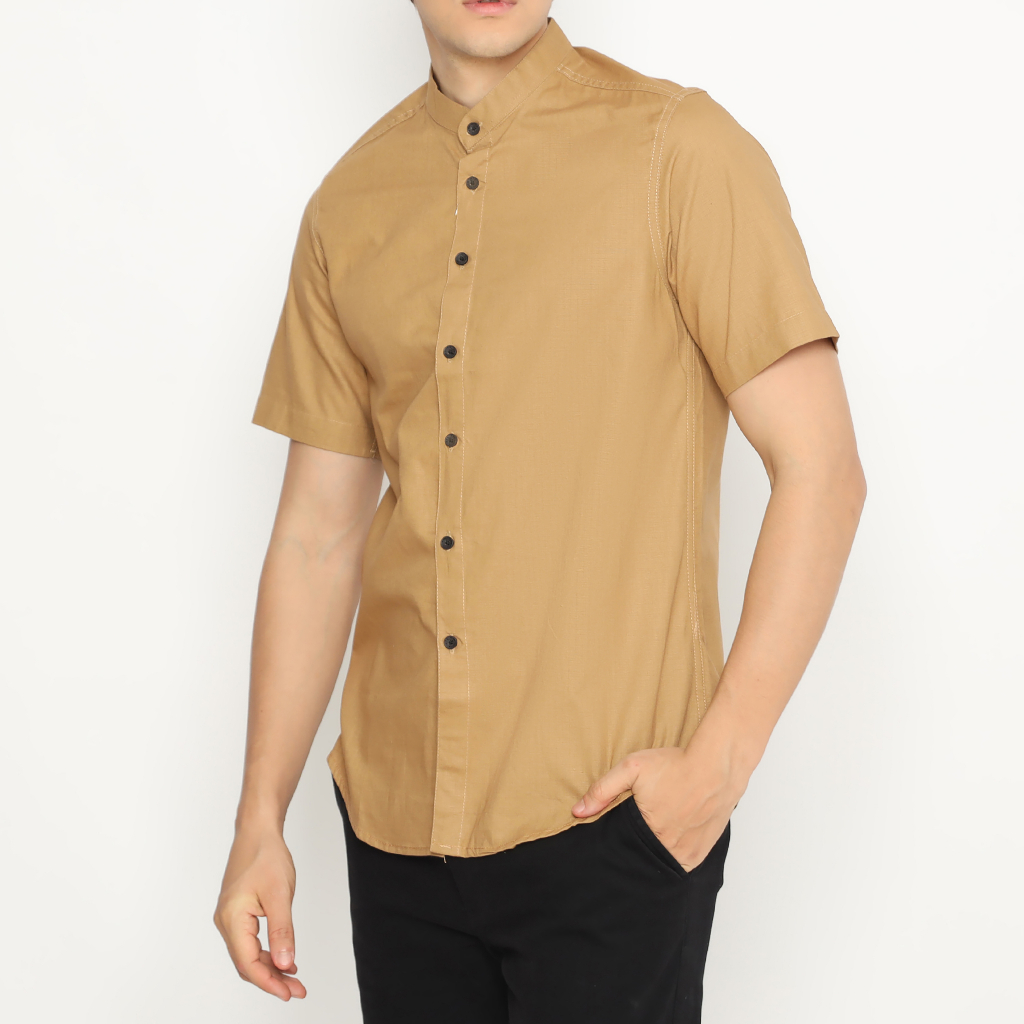 6173 Kemeja Lengan Pendek Pria Slimfit Cowok Cewek Shanghai Grandad Coksu Polos