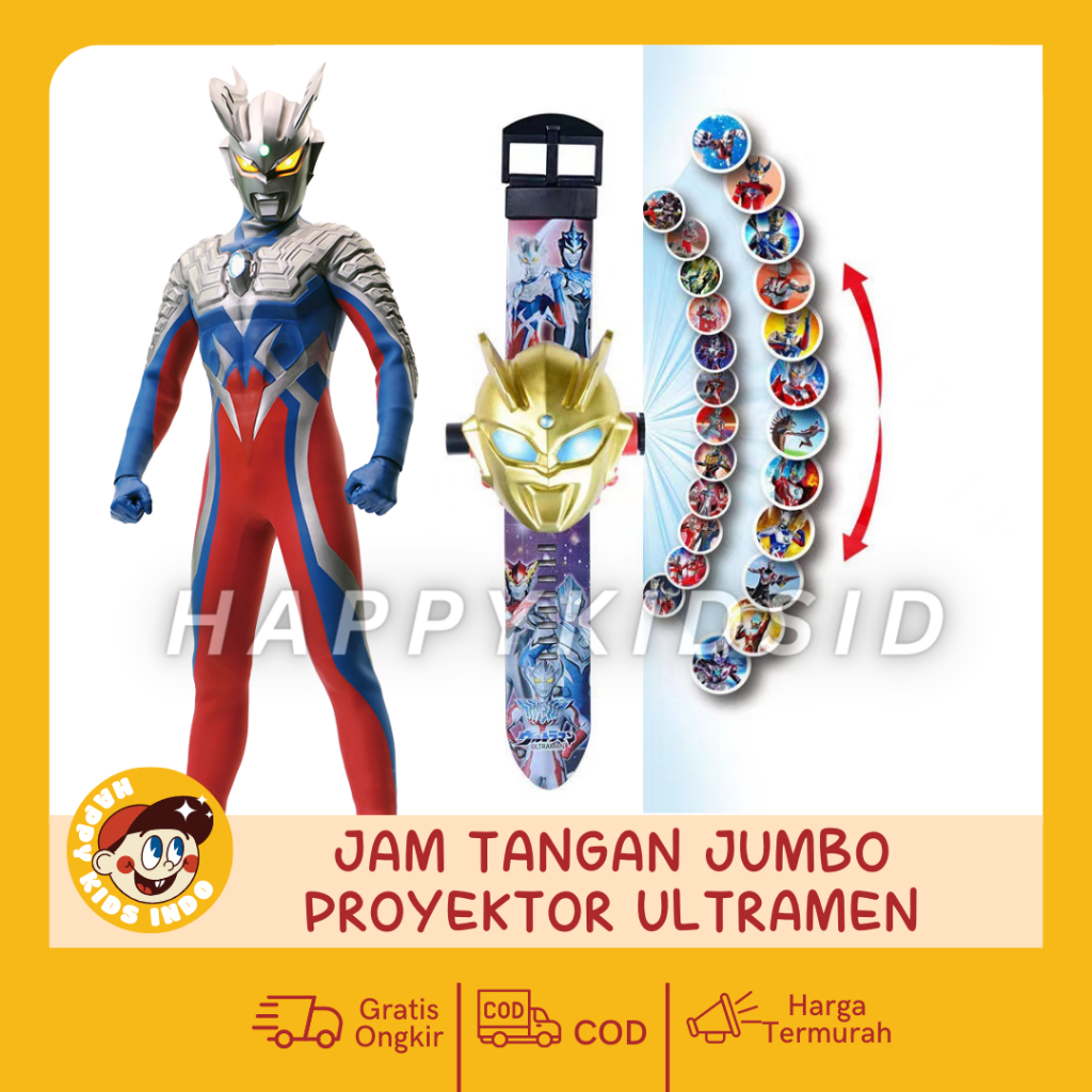 JAM TANGAN ULTRAMEN GOLD JUMBO LASER PROYEKTOR - JAM TANGAN ANAK-ANAK GANTI GAMBAR