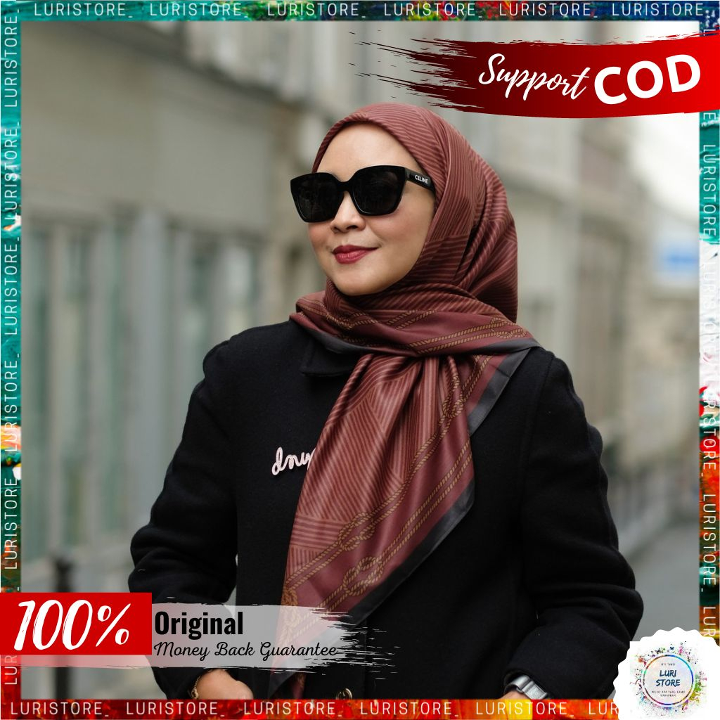 KERUDUNG DEENAY ORI MIEN ROSEWOOD Hijab Jilbab Segi Empat Voal Motif Denay Promo Terbaru Premium