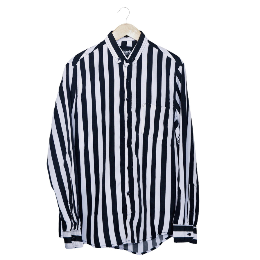 Kemeja Salur Pria Wanita Jumbo Biru Hitam Putih Zara Garis