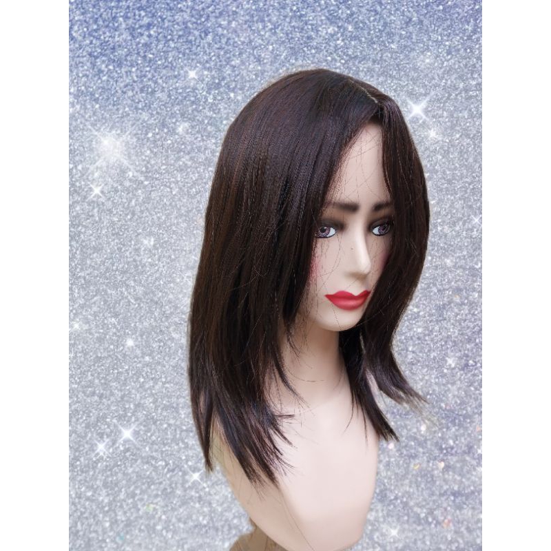 Wig pirang coklat kehitaman lurus belah tengah lurus sebahu merk Anna Korea
