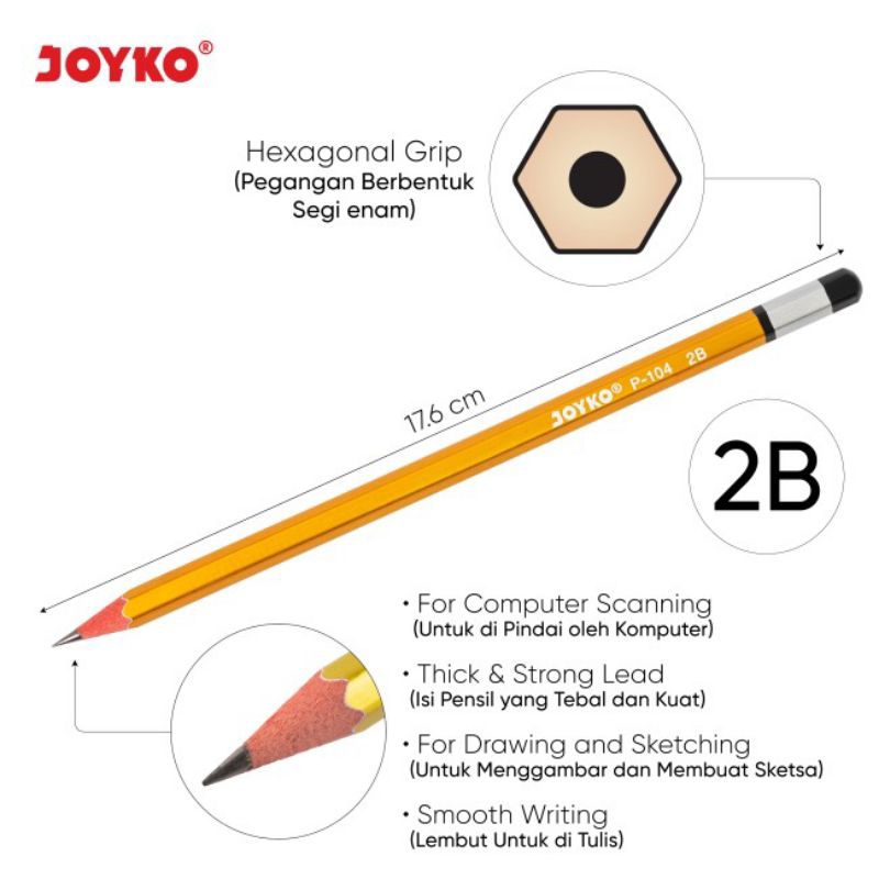 

Joyko Pensil Kayu 2B P-104 ( Metallic ) / 12 Pcs