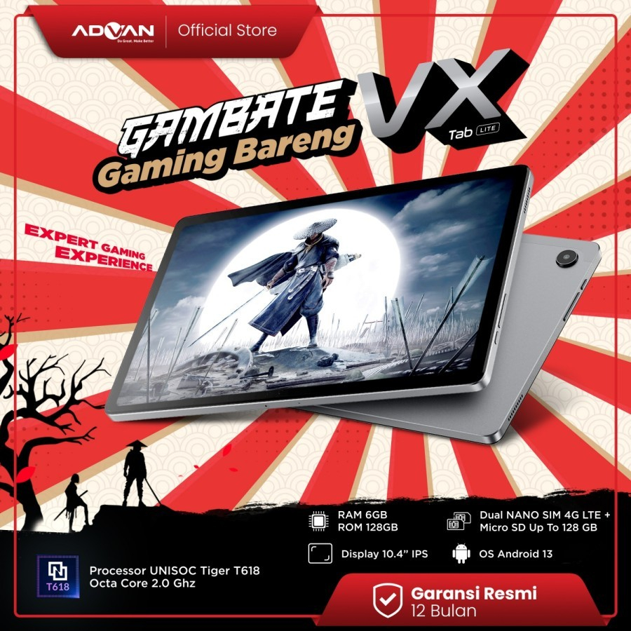 Advan Tab Tablet VX Lite 4G ram 6GB / 8GB internal 128GB / 256GB 10.4 IPS Android 13