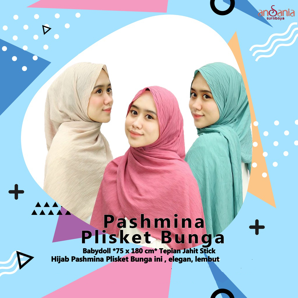 Pashmina Plisket Bunga Jilbab Plisket Kerudung Plisket Jilbab Plisket Pashmina Baby Doll Premium Hel