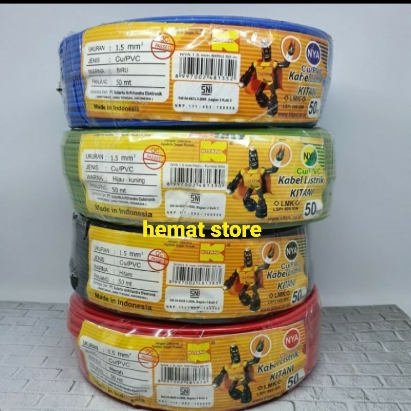 Kitani NYA 1,5 50m kabel listrik engkel SNI tembaga 100%