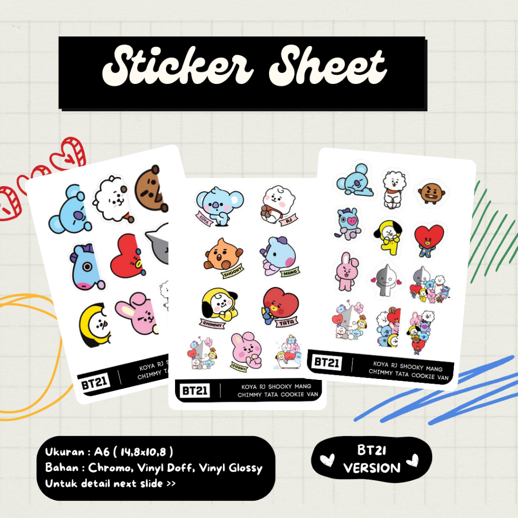 

Sticker Sheet BT21 Sticker Deco BT21 Stiker Bt21 Kartun BT21 Stiker Koya Stiker RJ Sticker Shooky Sticker Mang Sticker Chimmy Sticker Tata Sticker Cooky Sticker Cartoon BT21