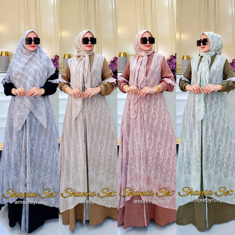SHANIA SET DRESS MUSLIM AMORE BY RUBY GAMIS OUTER HIJAB MOTIF MEWAH KEKINIAN BUSUI COD