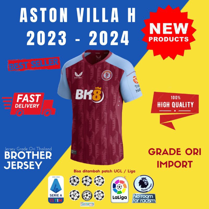 PREMIUM Jersey Aston Villa Home Musim Baru 2023 2024 GRADE AAA+ ORIGINAL JAMINAN KUALITAS TERBAIK