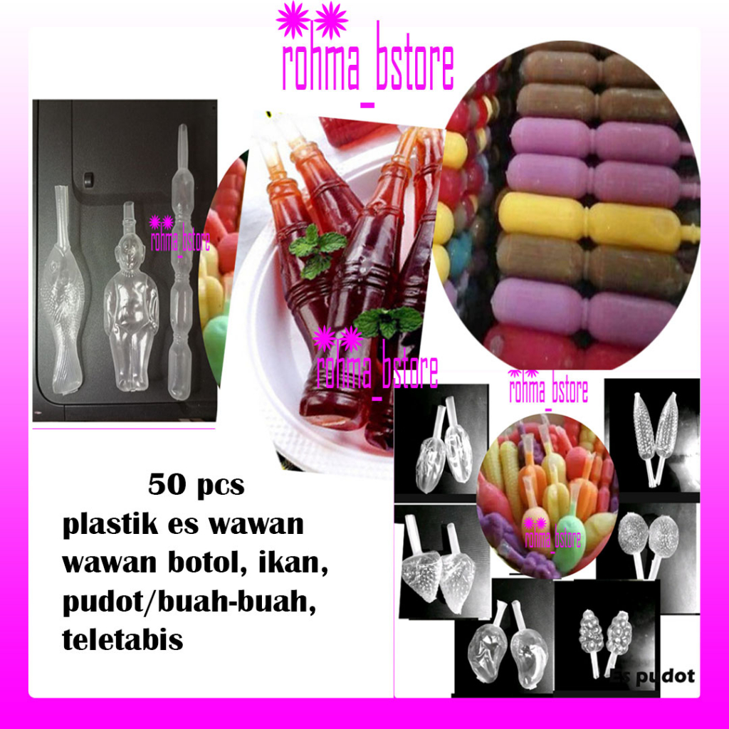 50 pcs Plastik Es Wawan - Plastik Es Wawan Buah - Plastik Es Pudot - Plastik Es Wawan Botol Teletabi