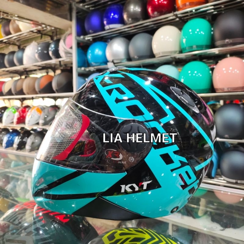 helm full face kyt xrocket motif #4 black / aqua blue / helm kyt x rocket motif seri 4 black aqua bl