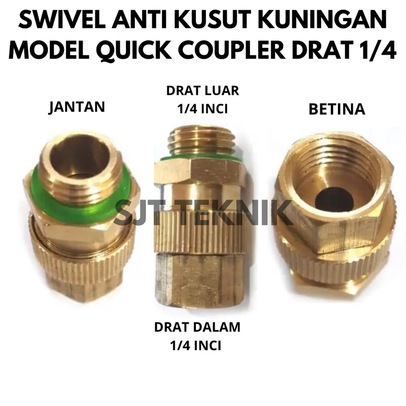 nepel anti kusut swivel selang angin kompresor selang air doorsmer lahar kuningan anti kusut 1/4 inc