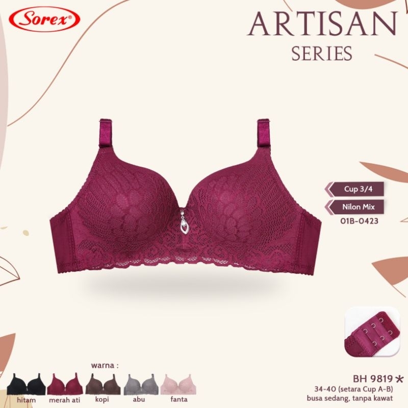Sorex Bra  BH 9819 Artisan series Tanpa Kawat Kait 2 Setara Cup B Cutting ¾ 34-40