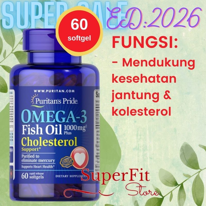 Puritan's Pride Omega 3 Fish Oil 1000mg Plus Cholesterol Support - 60 Softgels